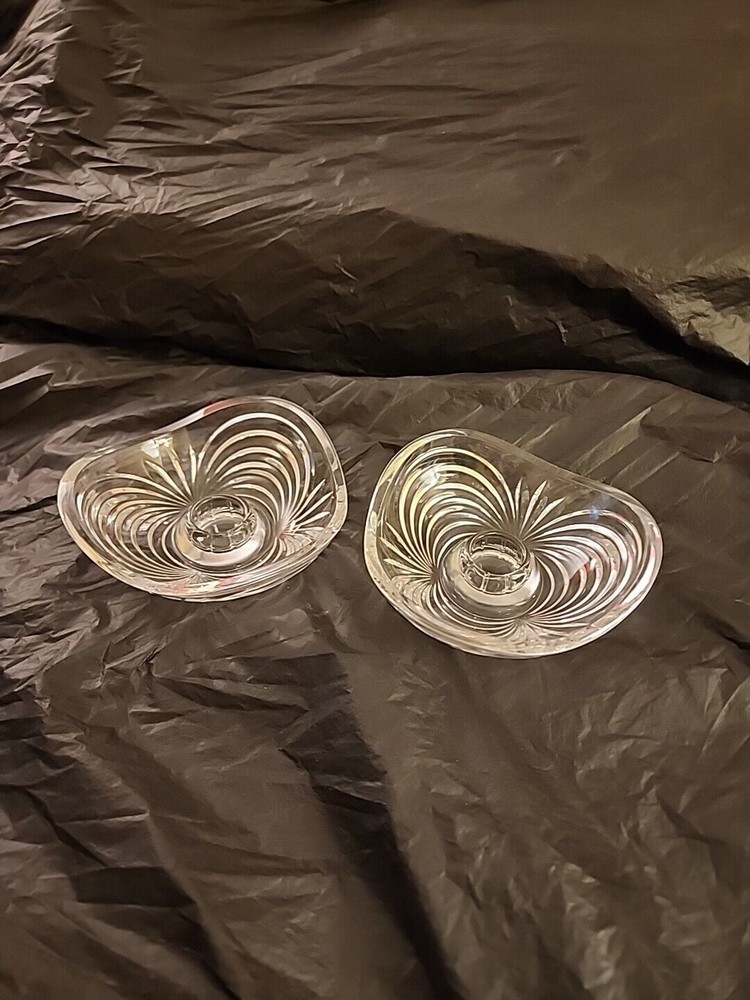 Vintage Crystal Glass Triangular Shaped Taper Candle Holders Set of 2, Charming!