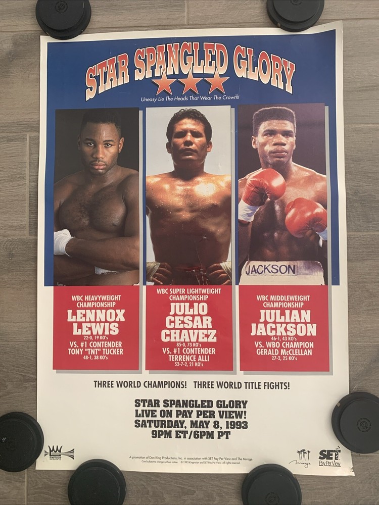 SUPERB LENNOX LEWIS V TONY TUCKER + CHAVEZ + JACKSON CLOSED CIRCUIT POSTER 1993!