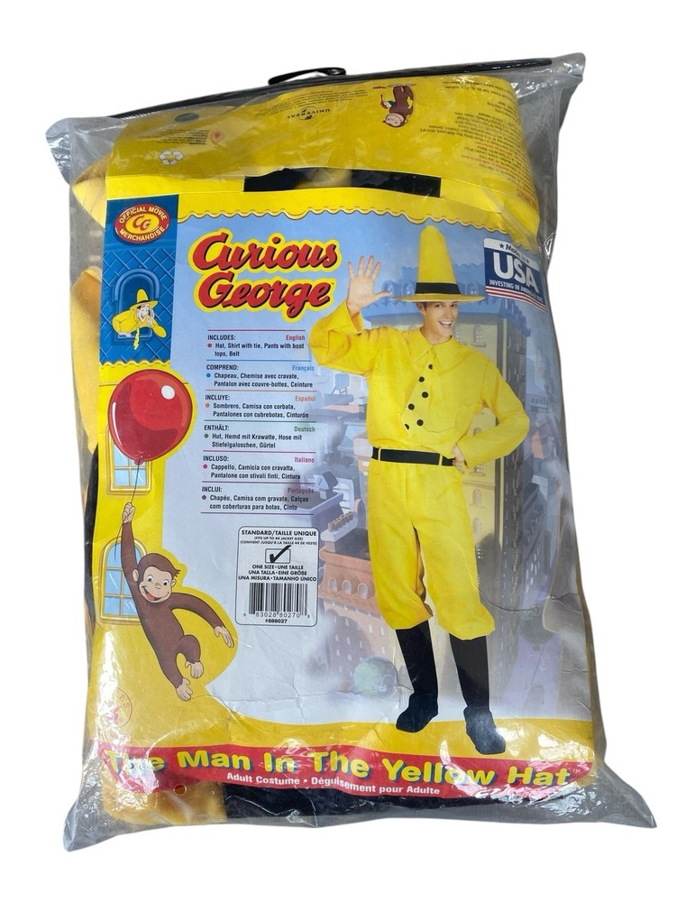 Curious George Adult Costume with Yellow Hat One Size
