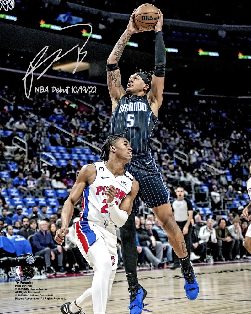 Paolo Banchero Orlando Magic Signed 16x20 Dunk Versus Pistons Photo w/Debut Insc