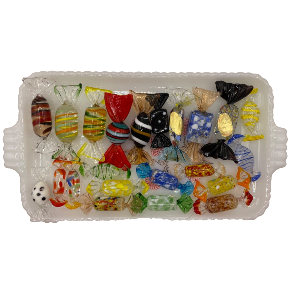 Vintage Murano Rare Collection Of Art Hand Blown Candy 22 Pieces Multicolor
