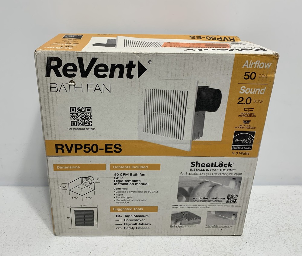 ReVent RVP50-ES Bath Fan 50 CFM 2.0 Sone Energy Star