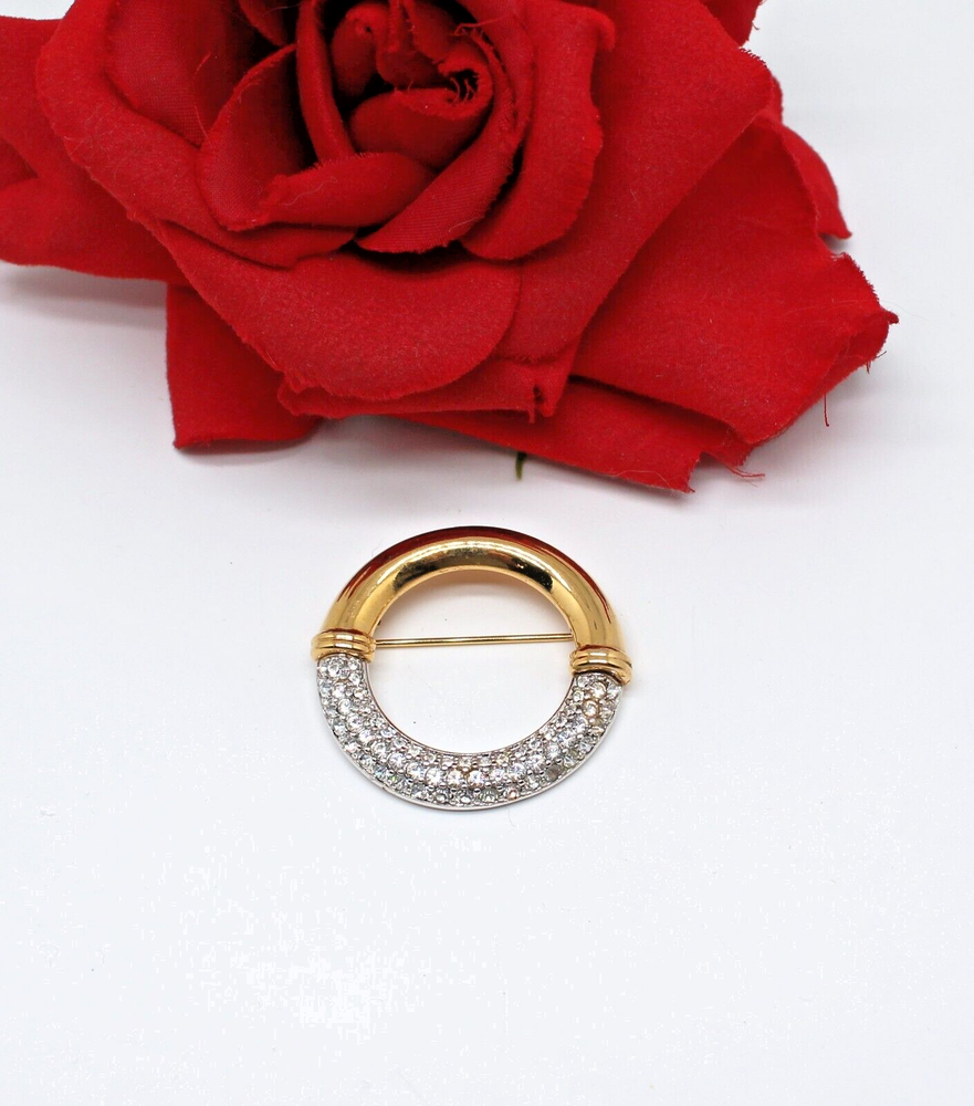 Swarovski Crystal Gold Tone Cat Rescue Circle Brooch Pin