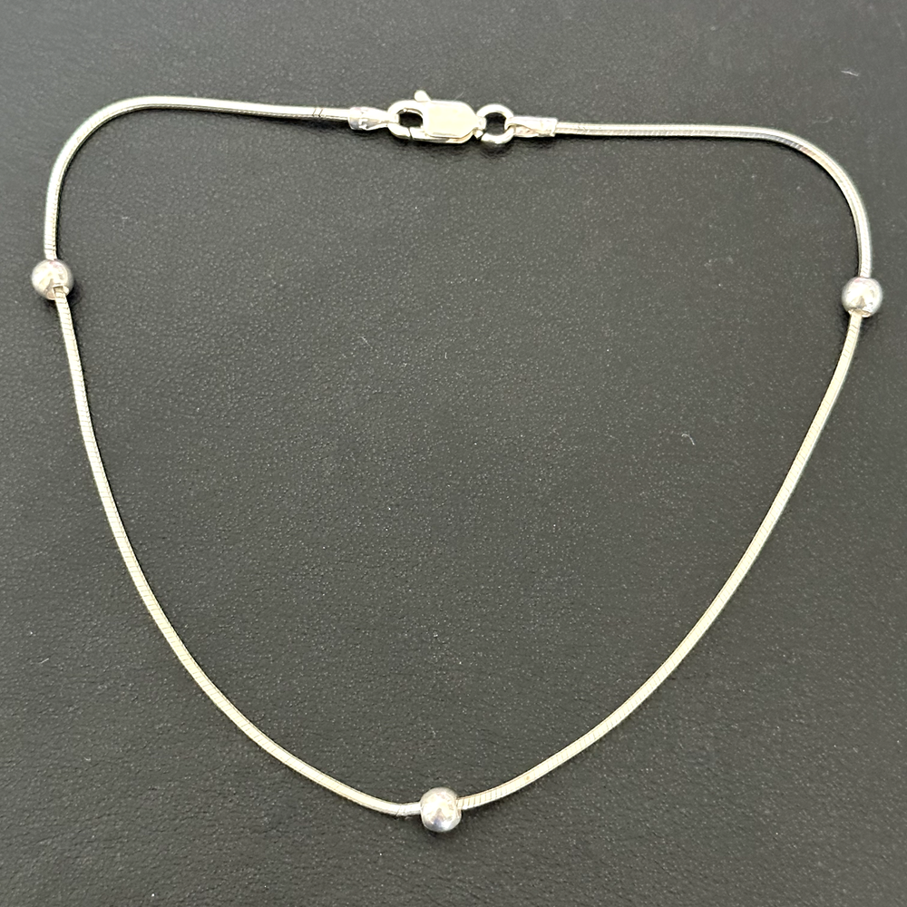 925 Italian Sterling Silver Bead Ball Shiny Snake Chain Anklet 9