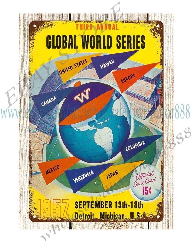 1957 Baseball Global Sports Program Vintage Metal Wall Decor Tin Sign