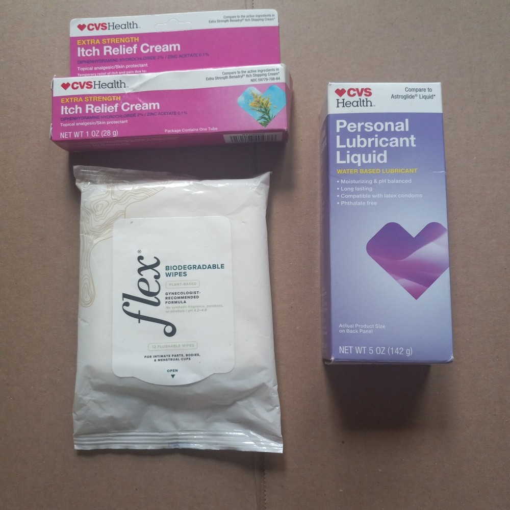 Lot of Wipes, Personal Lubricant and Itch Relief Cream