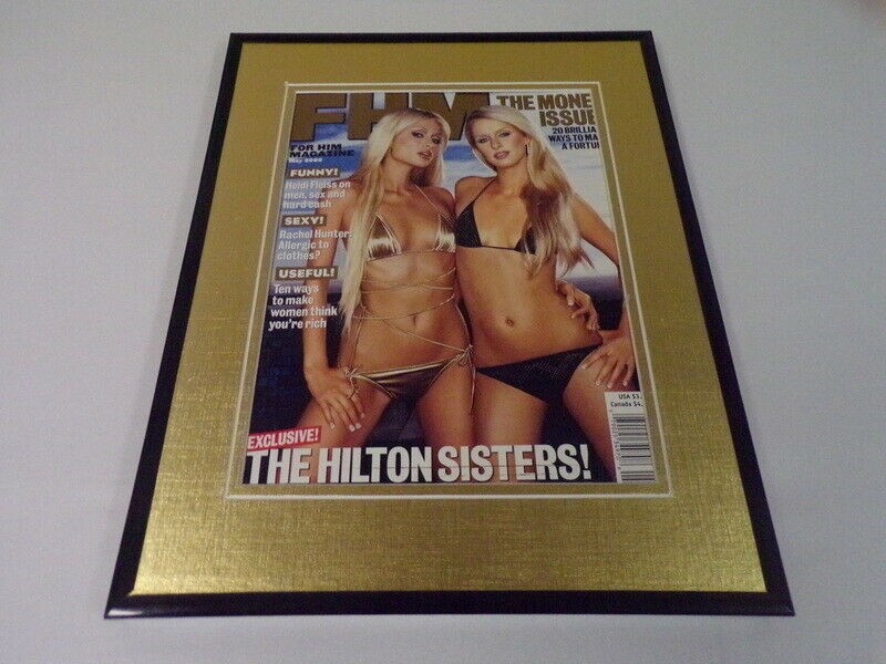 Paris & Nicky Hilton в рамке 11 x 14 оригинальный 2002 FHM журнал обложка дисплей