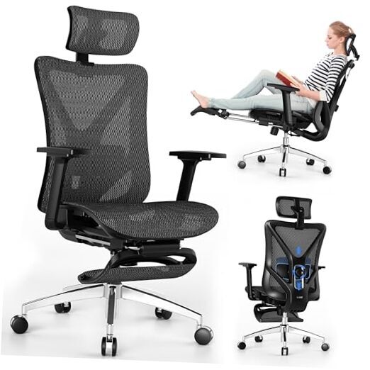 Ergonomic Office Chair with Adjustable 3D Lumbar Support in Black & White Backrest
