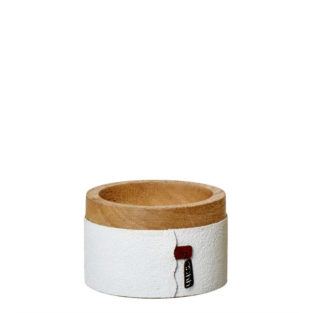 Sm. Mango Wood and Paper Bowl White- A