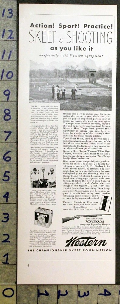 1933 Western Cartridge Sport Hunt Skeet Detroit Country Club Winchester Ad 31813 Vintage Shooting Memorabilia-image