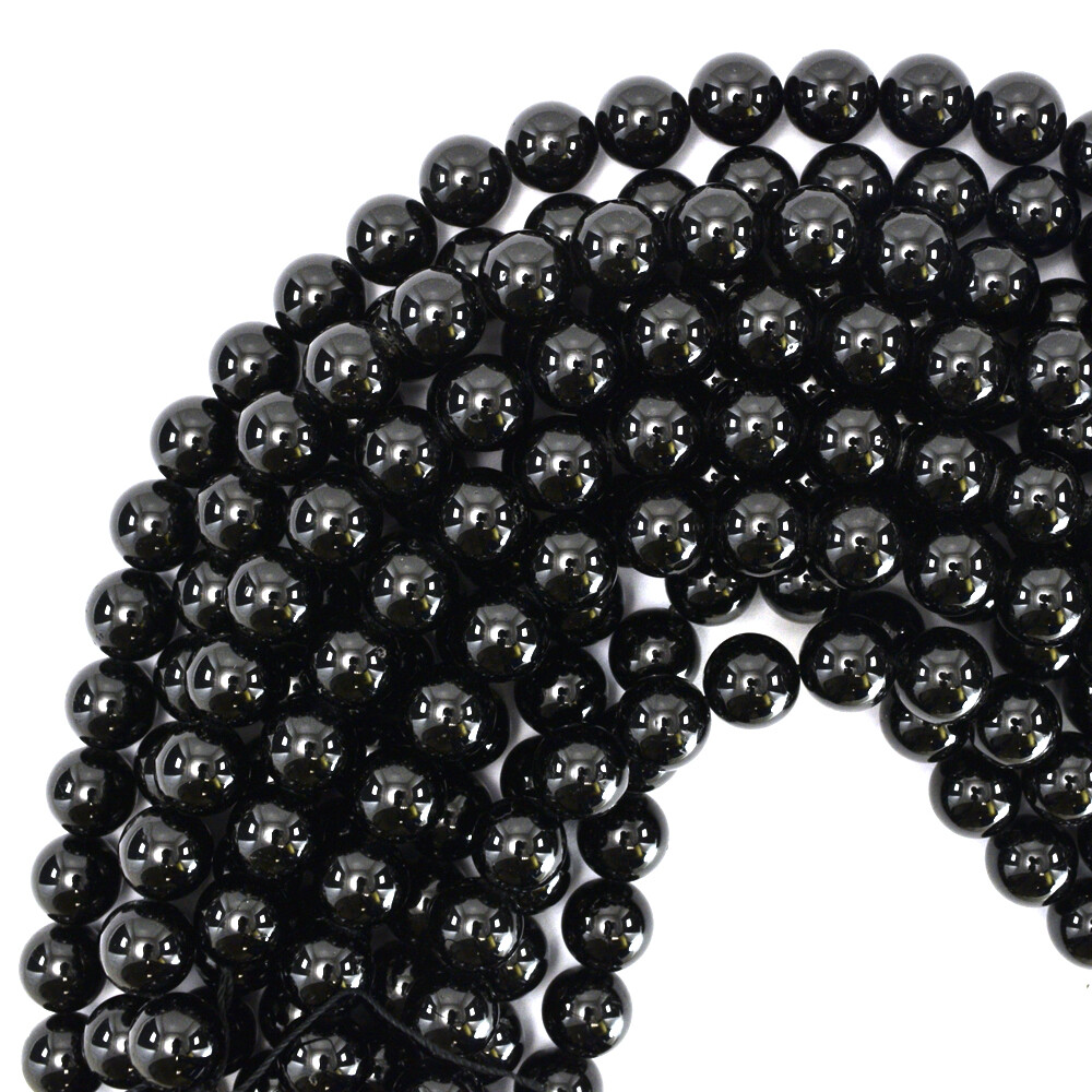Natural Black Tourmaline Round Beads Strand 4mm-10mm 15.5 Inches-image
