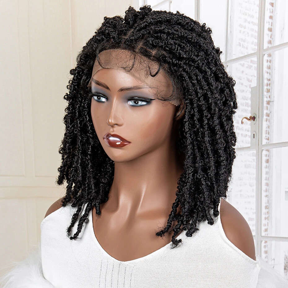 14-Inch Synthetic Afro Kinky Curly Wig with Short Dreadlock Braids