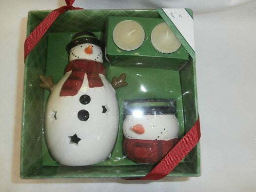 4 Piece Holiday Time Snowman Tealight Set Gift Boxed