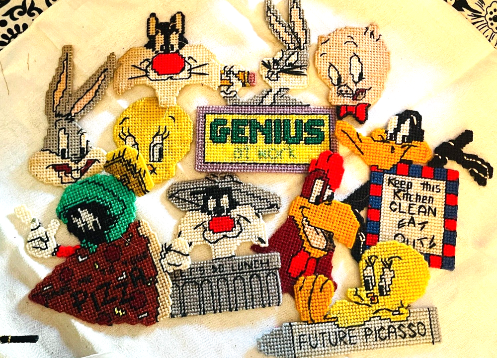Handmade Looney Tunes Needlepoint Magnets Featuring Bugs Tweety Marvin Porky Granny Core Aesthetic