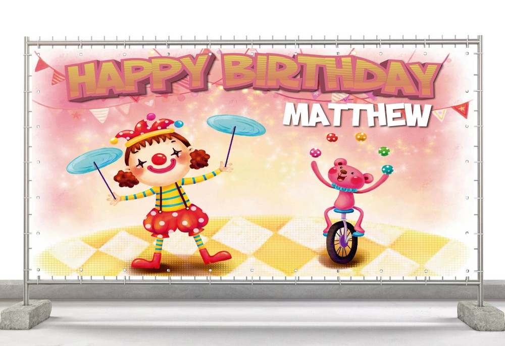 Funny Clowns Circus Party Custom Happy Birthday Banner Personalized Poster M463