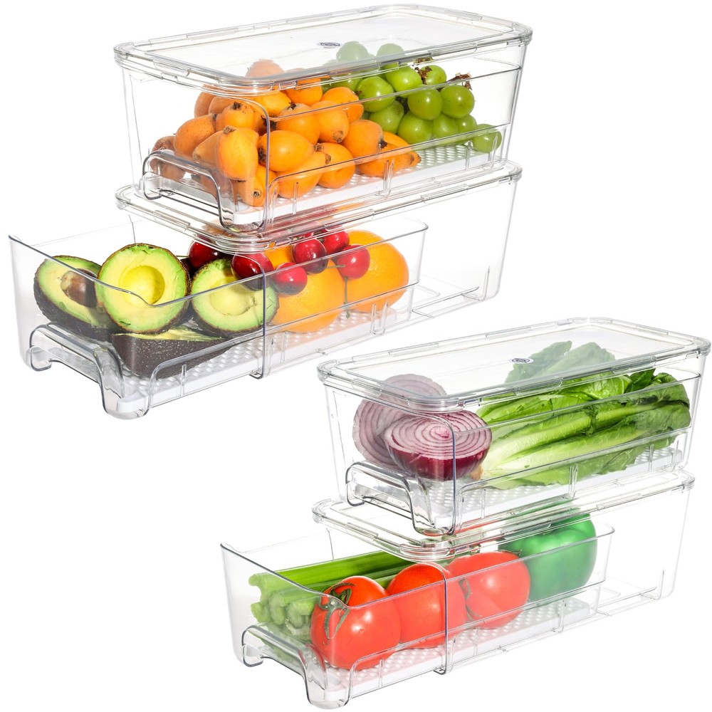 Stackable Fridge Drawer Organizer, Refrigerator Organizer Bins with lids, Cle...