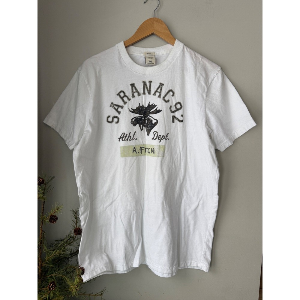 Vintage Y2K Abercrombie Fitch Mens muscle XXL White Moose Athletic T Shirt-image