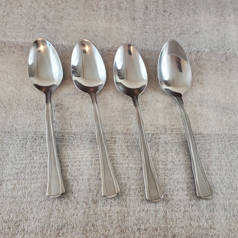 Oneida PANORAMA ~ Set of 4 Teaspoons ~ Stainless Frost Handle Glossy Edge