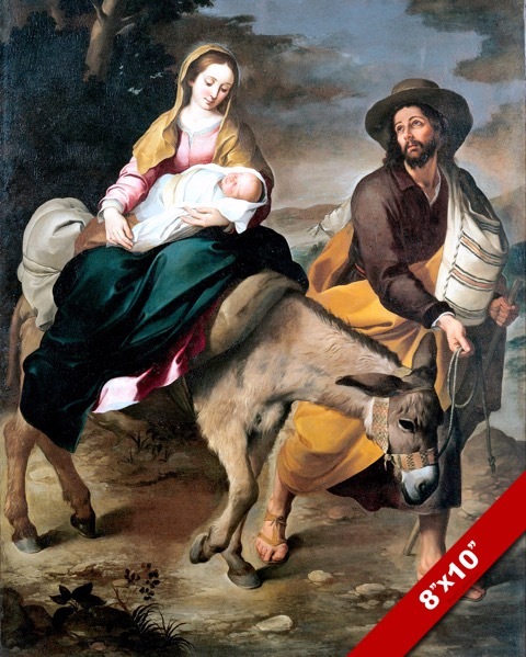 MARY JOSEPH & JESUS FLEE TO EGYPT PAINTING CHRISTIAN BIBLE ART REAL CANVAS PRINT