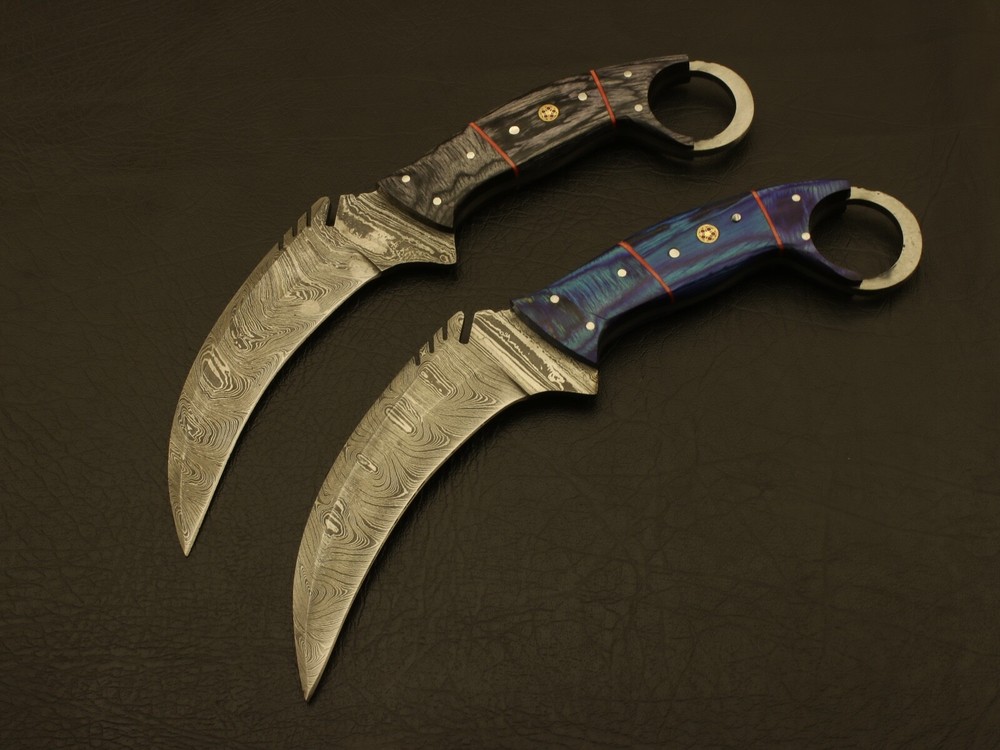 Custom Hand Forged Damascus Steel karambit Knife Beautiful Handle/Sheath (pair)