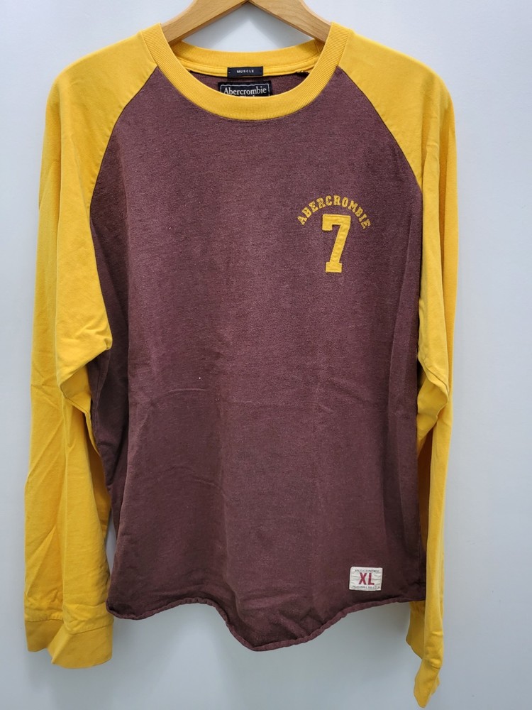 Abercrombie Fitch Muscle T-Shirt Mens XL Vtg Y2K Long Sleeve Ringer Athletic 7-image