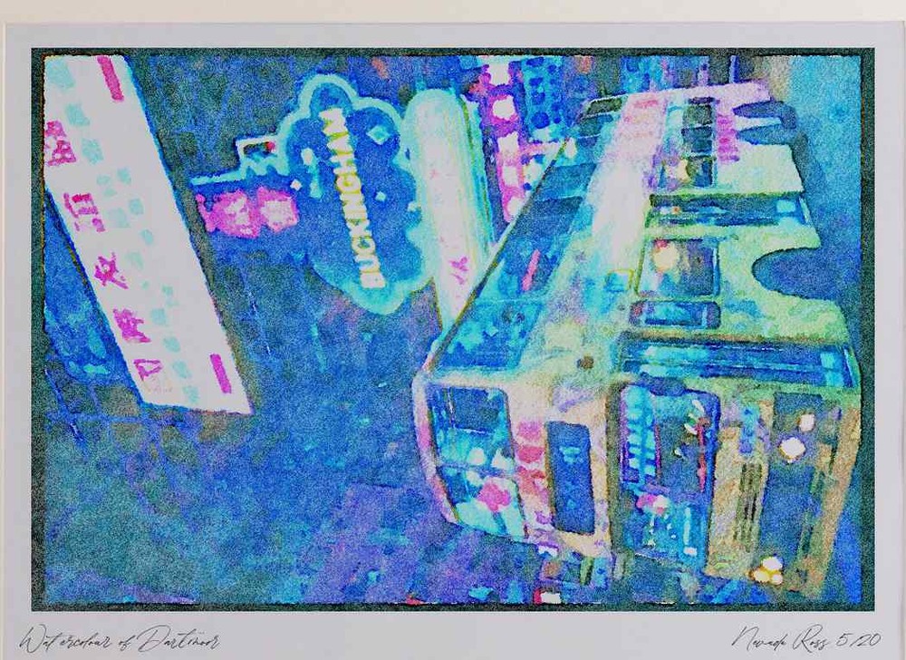 Hong Kong 279081 Night Time Nathan Street Kowloon A4 Watercolour print