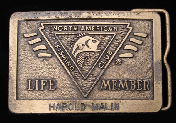 HJ03150 GREAT 1970s ***NORTH AMERICAN FISHING CLUB*** LIFE MEMBER BUCKLE