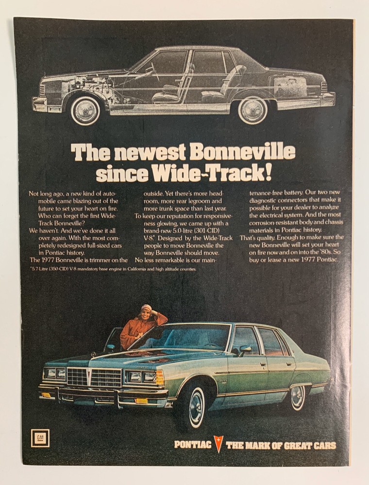 1977 Pontiac Bonneville Sedan Print Ad Original Vintage Newest Since Wide Track