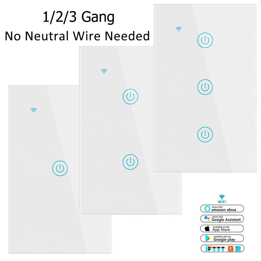 WiFi Smart Light Switch 1 2/3 Gang No Neutral Wire Required for Alexa Google APP
