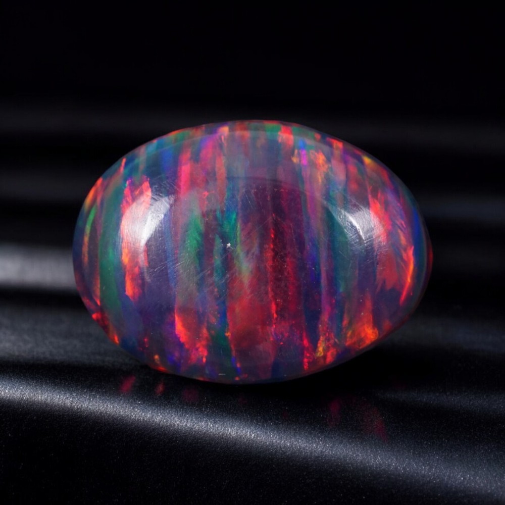 AAA+ Black Fire Opal Oval Cabochon 12x10mm 2.20ct Vivid Loose Gemstone-image