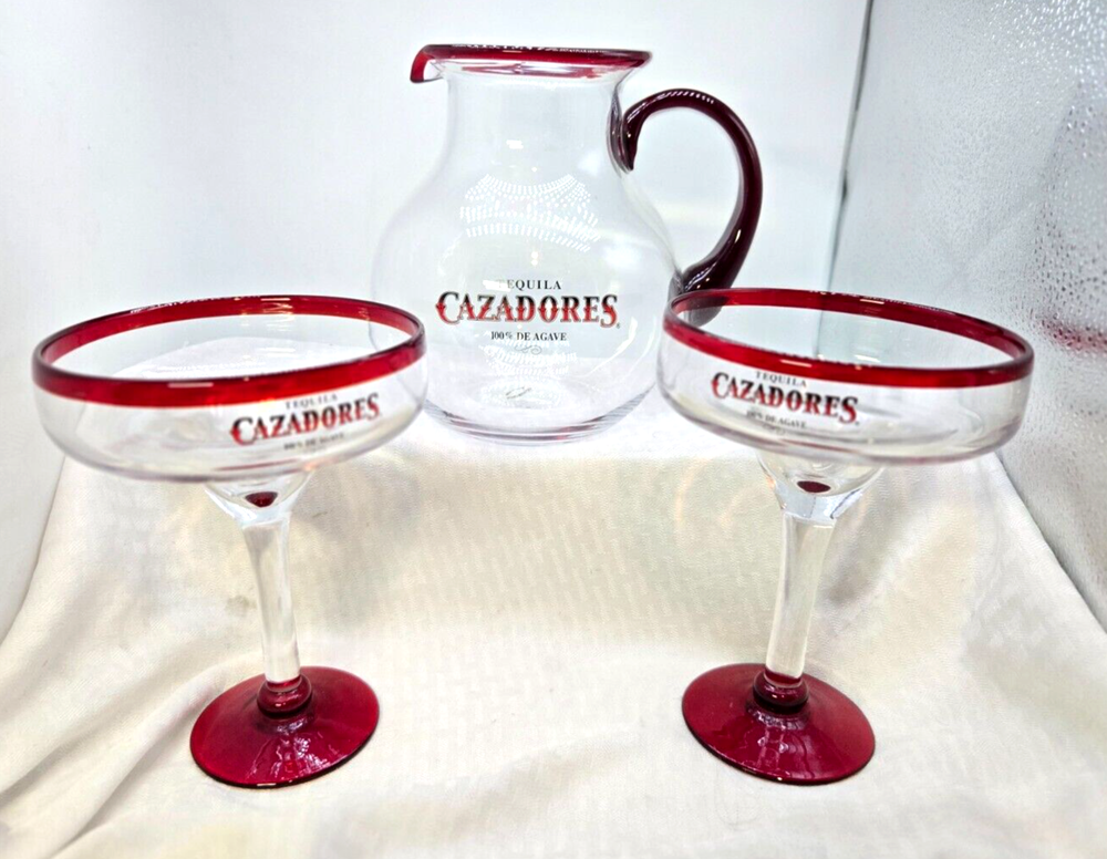 Cazadores Tequila Barware Set -Pitcher -Two cocktail glasses - All Glass w/logo