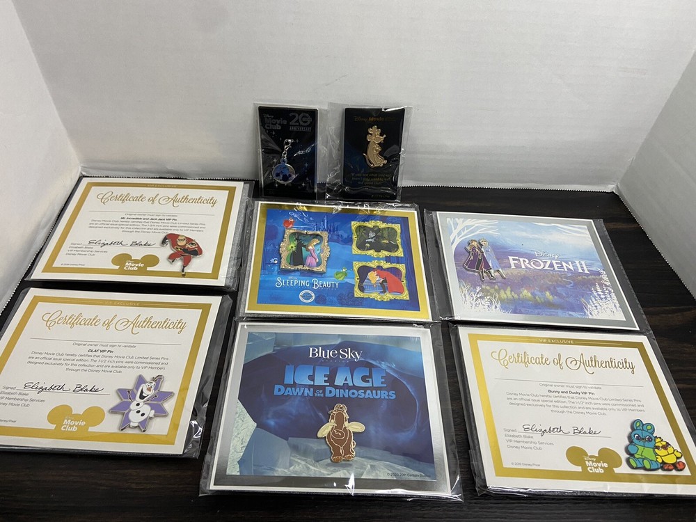 Authentic Disney Movie Club DMC / VIP Pins - Lot of 6 + Pendants Frozen, Ice Age