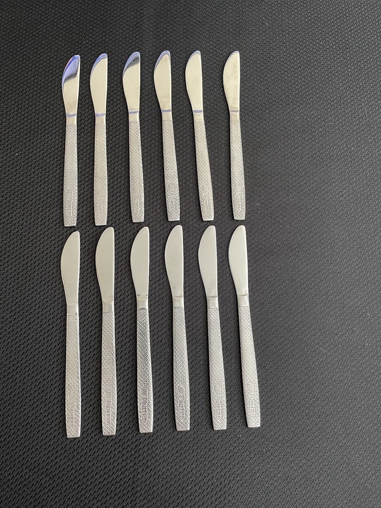 Vintage UNITED AIRLINES Fish Scale Pattern ABCO 56 Dinner Knives Lot Of 12-image