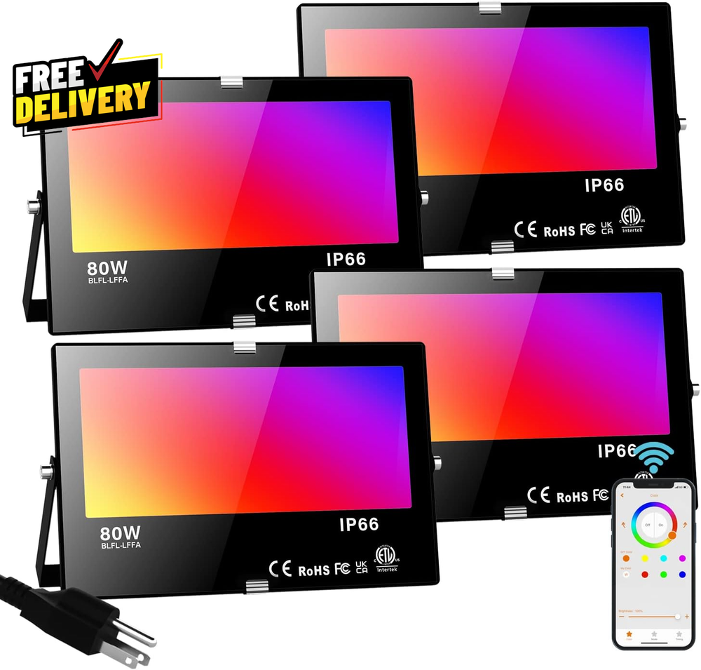 LED Flood Light Outdoor 800W Equivalent Bluetooth Smart Color Change Landscape