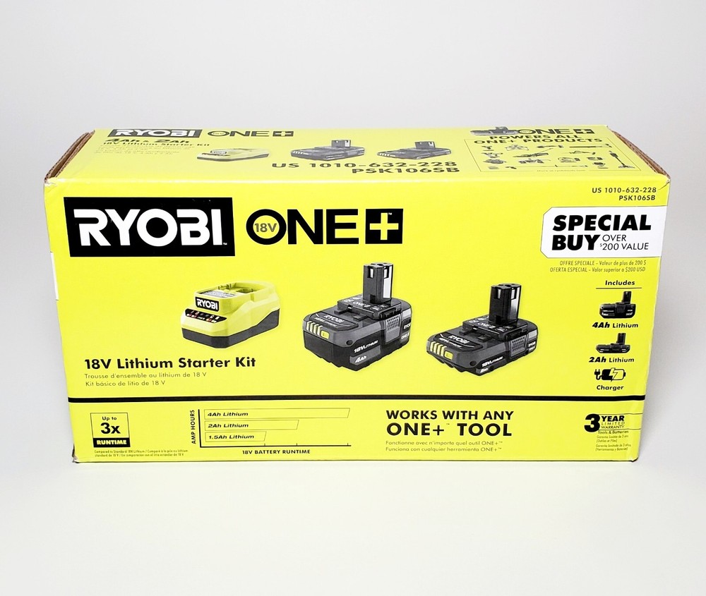RYOBI ONE+ 18V Lithium-Ion Starter Kit with 4.0 Ah & 2.0 Ah Battery, and Charger