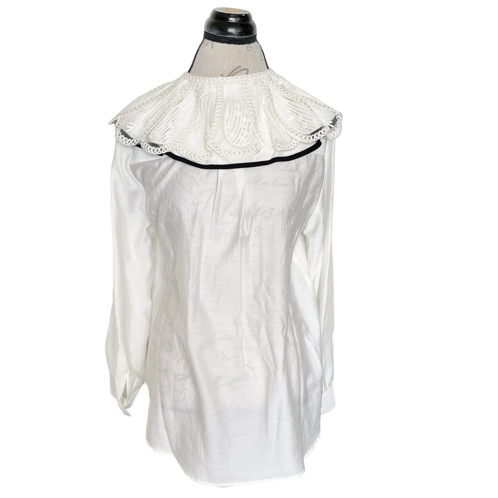 Abby Womens Blouse Sz Large Top Lace Ruffle Collar Coquette Victorian High Neck-image