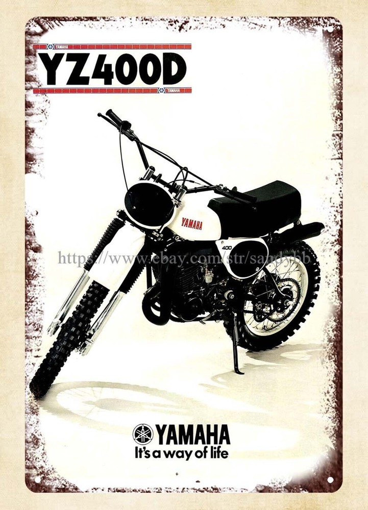 Vintage 1977 YZ400D Motorcycle Metal Tin Sign for Garage Decor