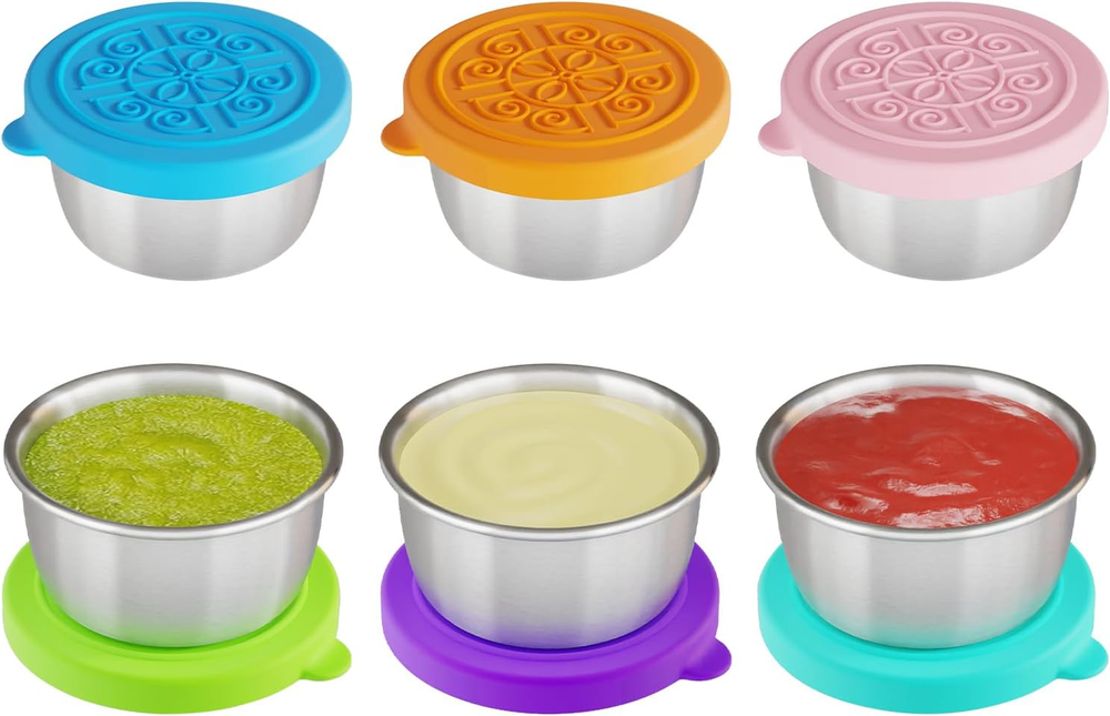 6-Pack 1.6oz Stainless Steel Salad Dressing Containers, To-Go Condiment Cups