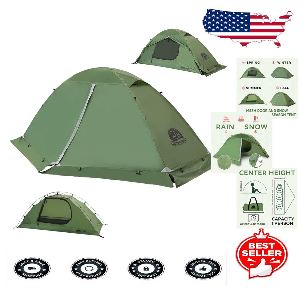 Lightweight 1-Person 4-Season Waterproof Backpacking Tent for Cold Weather