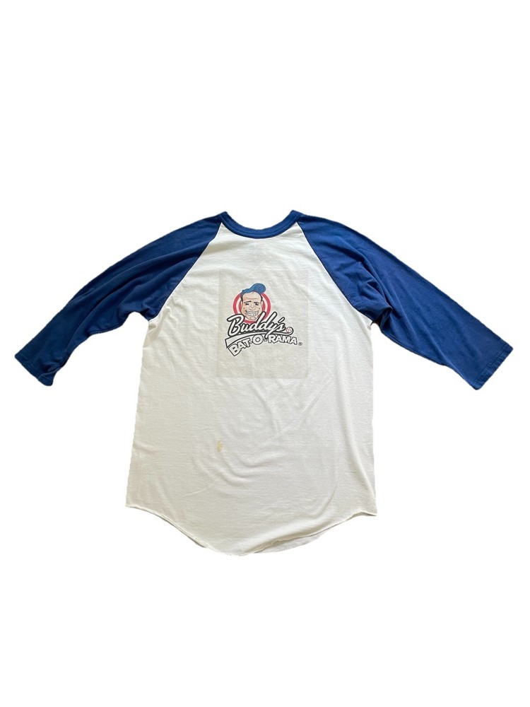 Soffe Vintage Ringer Baseball Tshirt Mens Large Bat-o-Rama Retro Graphic Print