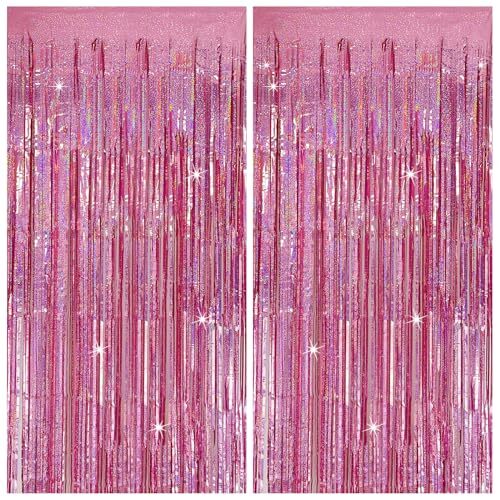 Glitter Tinsel Curtain Backdrop 2-Pack Pink for Birthday Party Decor