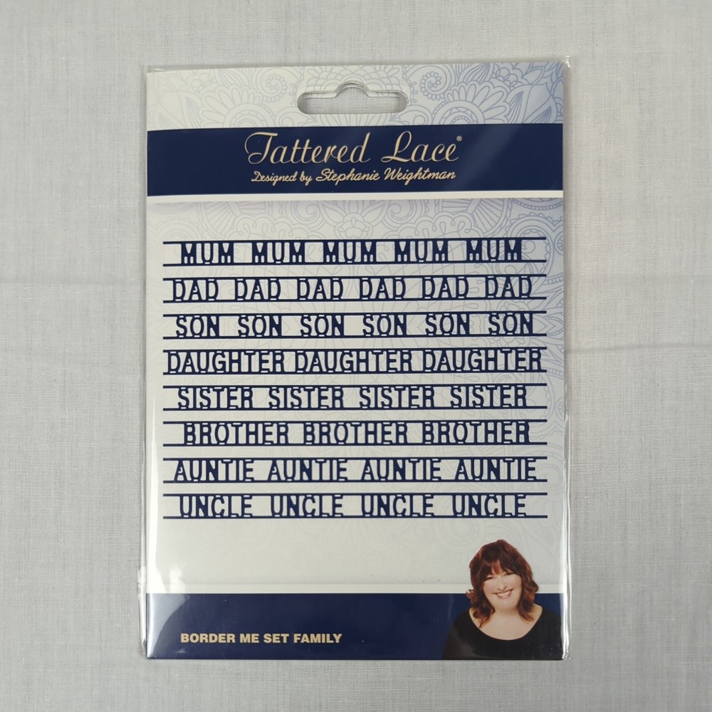 Juego de troqueles de corte de metal familiares con borde de encaje andrajoso mamá papá hermana nuevo