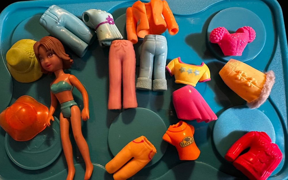 VTG Polly Pocket & Friends Dolls & Stretch Rubber Clothes Lot 6 Big