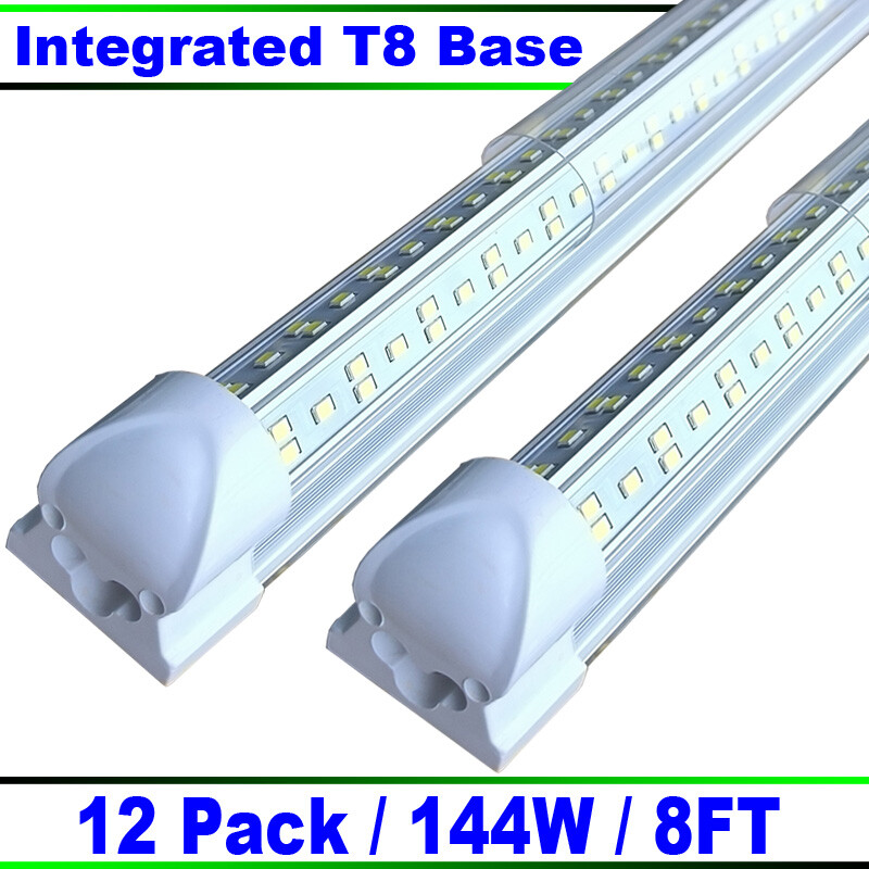 12Pack 8Ft LED Shop Light Fixture,144W 18000 Lumens 6500K Daylight White,V-Shape