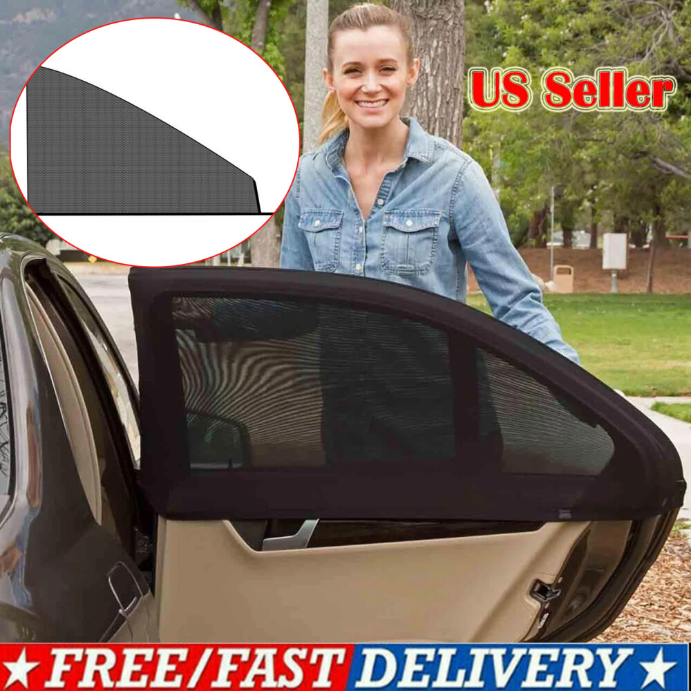 2PC Car Window Screen Mesh Cover Window Screen Sun Shade UV Protection Black