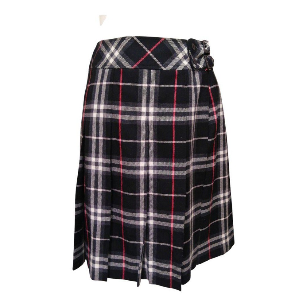 Burberry London Wool Nova Check Wrap Skirt Adjustable Belt Size 40