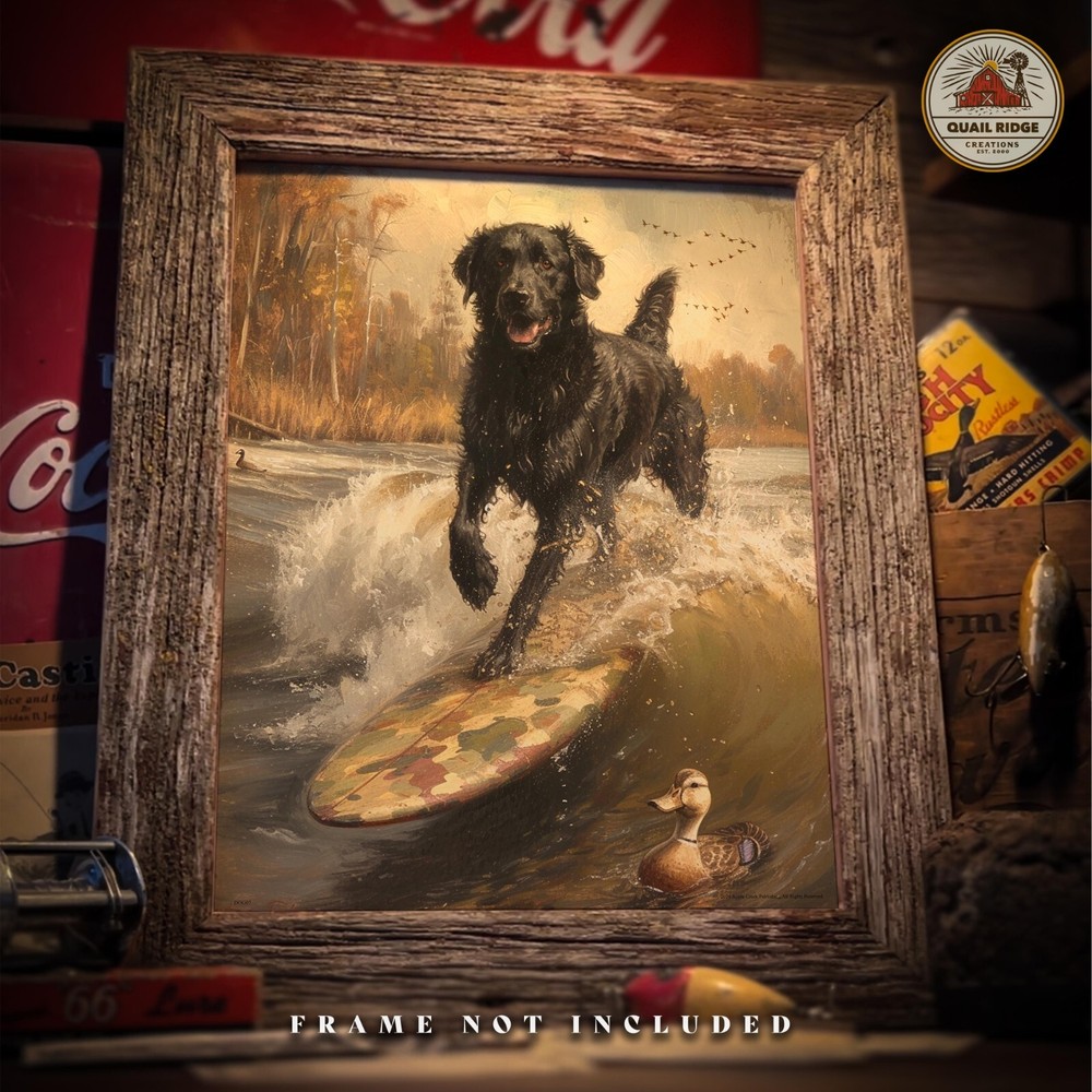 Black Labrador Art Print Dog Surfing Poster Vintage Duck Hunting Artwork Decor