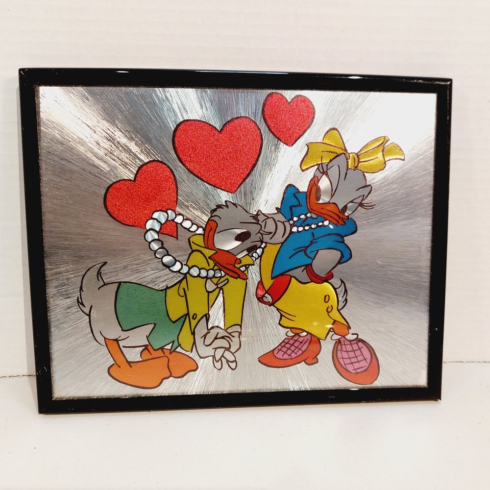 Vintage Disney Donald & Daisy Dufex Foil Framed Art Print 8x10