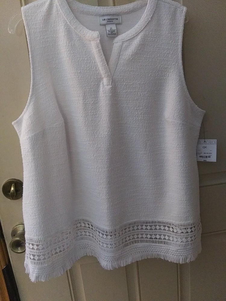 NWT LIZ CLAIBORNE OX(14W) Sleeveless Top Textured Lace W/ Fringed Bottom Tunic