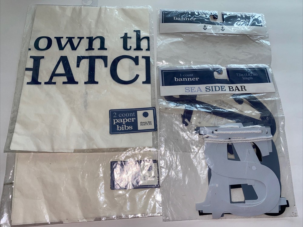 Target SEASIDE BAR Banner sign & Paper Bibs Down the Hatch crabs new party